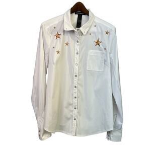 ASMAR Equestrian Star Western Show Shirt Size 2XL White Pearl Snap Western